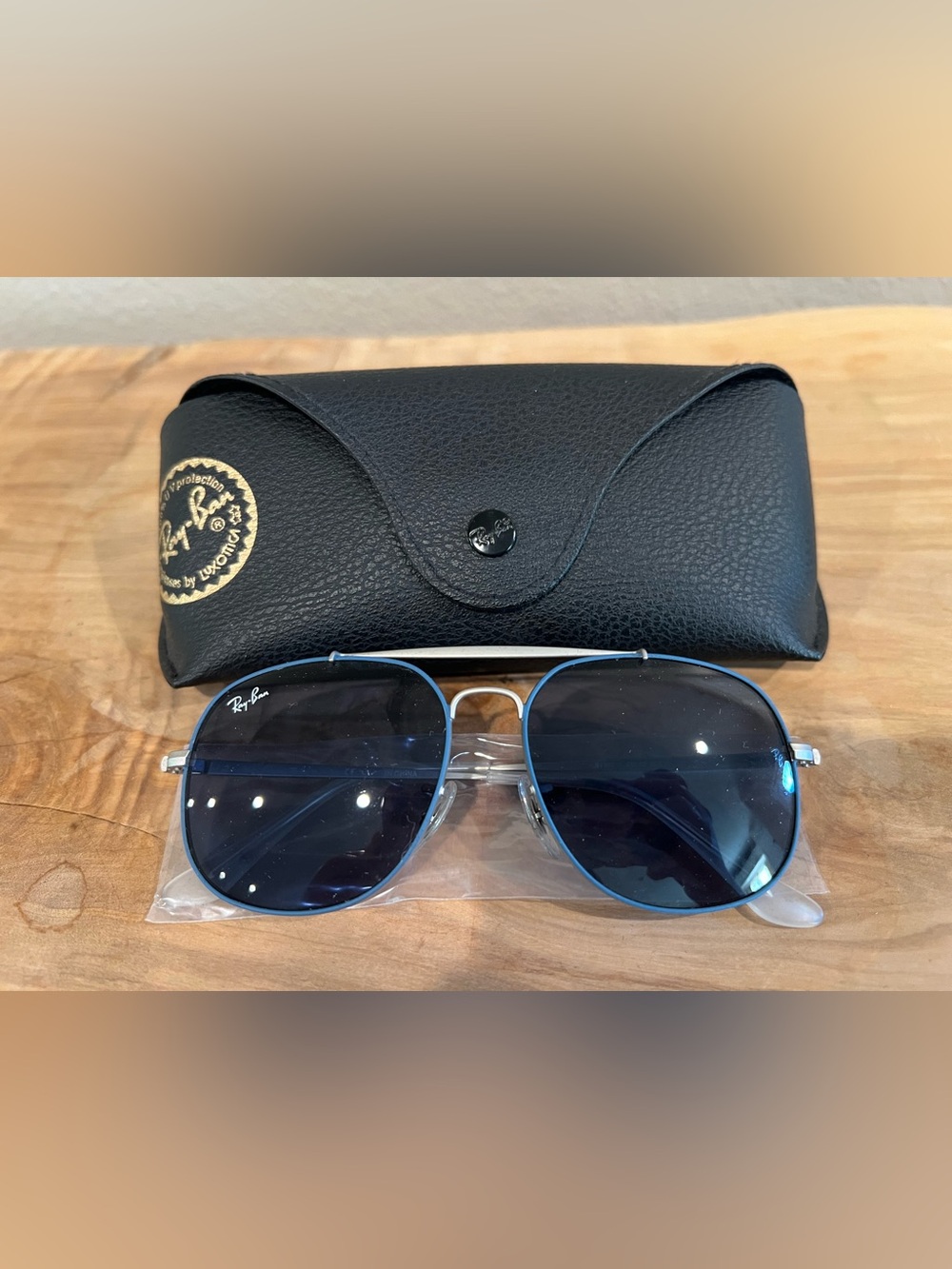 Ray-Ban Aviator Sunglasses Blue Lenses Silver Frame